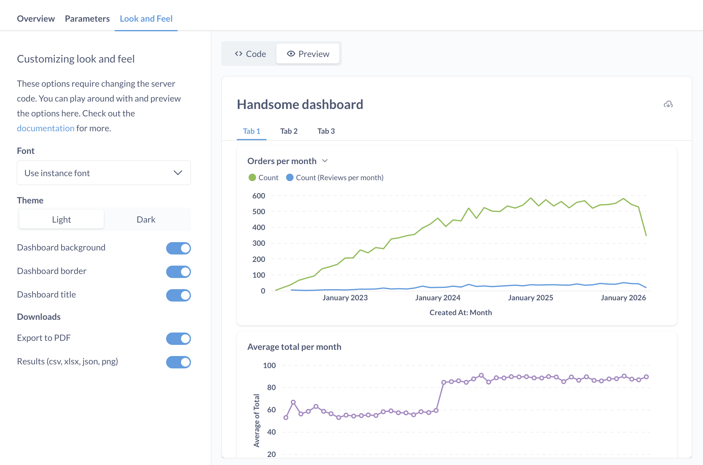 Look and feel: appearance settings on static embed