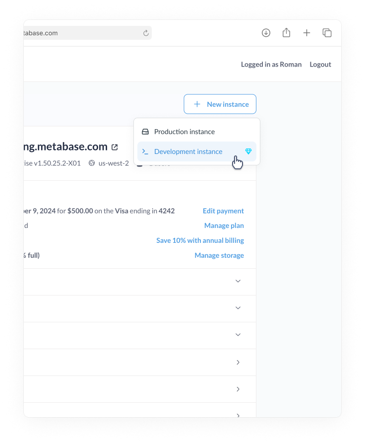 Create development instance